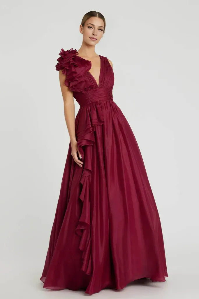 Modern A-Line V Neck Sleeveless Backless Floor-Length Prom Dress