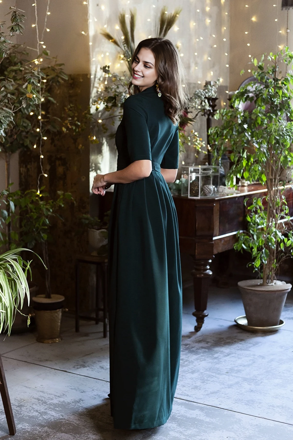 Robe de soirée longue vert foncé pour femme, robe longue plissée, grande taille, taille haute, robe de cocktail, robe de bal élégante 