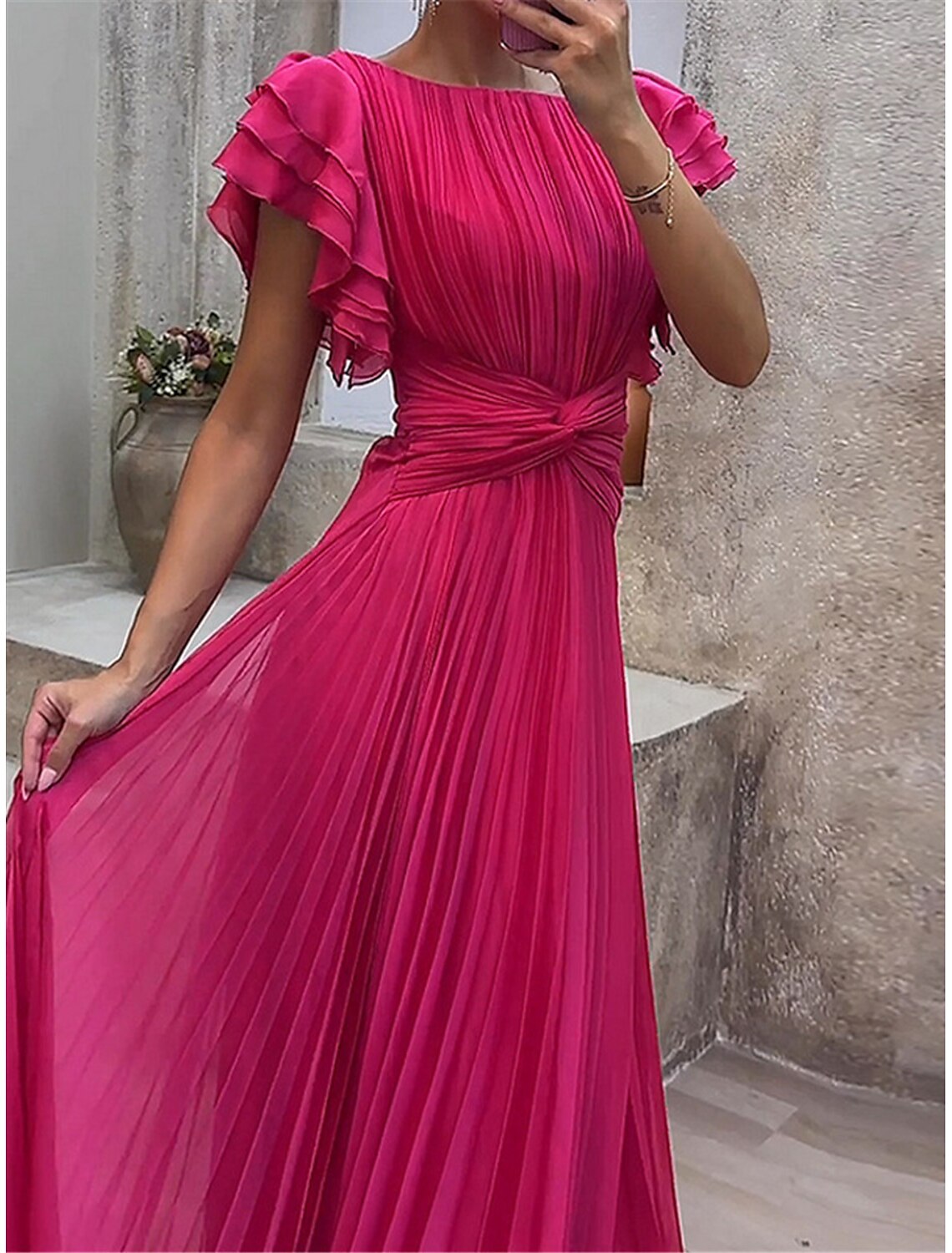 Women's Black Dress Prom Dress Party Dress Ruffle Knot Front Crew Neck Short Sleeve Wedding Guest Dress