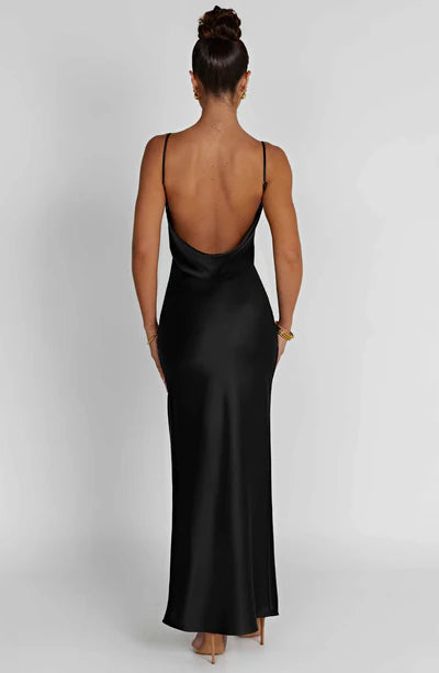Women's Sexy Backless Side Slit Maxi Dress Spaghetti Straps Cowl Neck Wedding Party Formal Prom Dresses