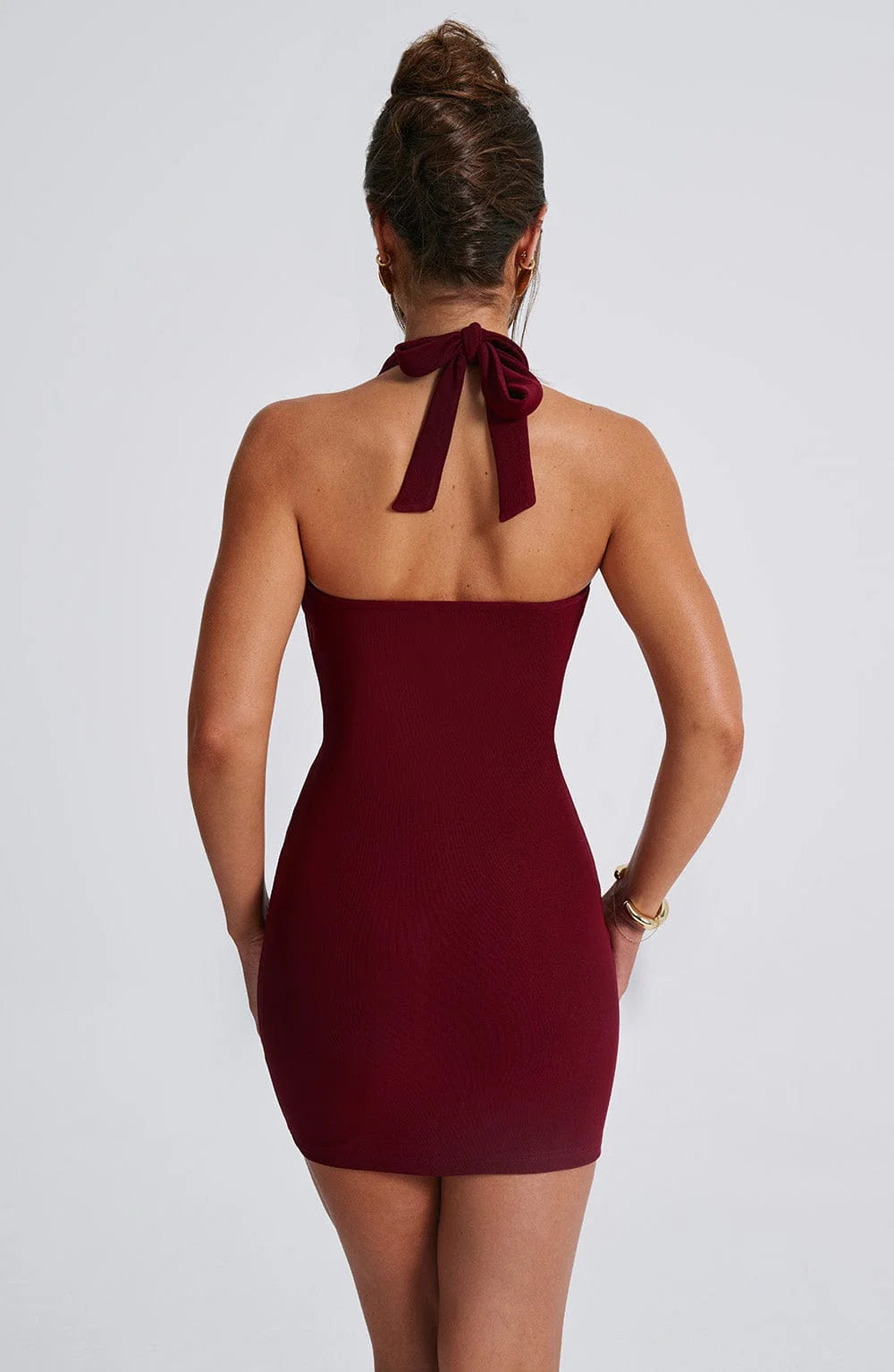 Women's Sleeveless Dresses Burgundy Open Back Halter Cowl Neck Short Dress Homecoming Dress