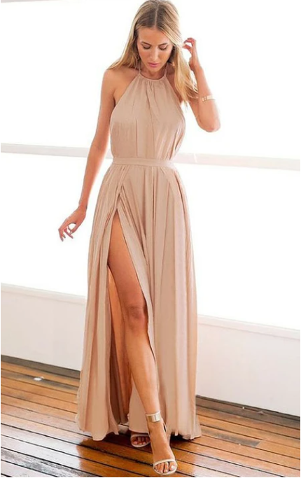 Weitese Dress Chiffon Ankle-length A Line Sleeveless Simple Evening Dress with Split Front Prom Dress Formal Wear Dresses