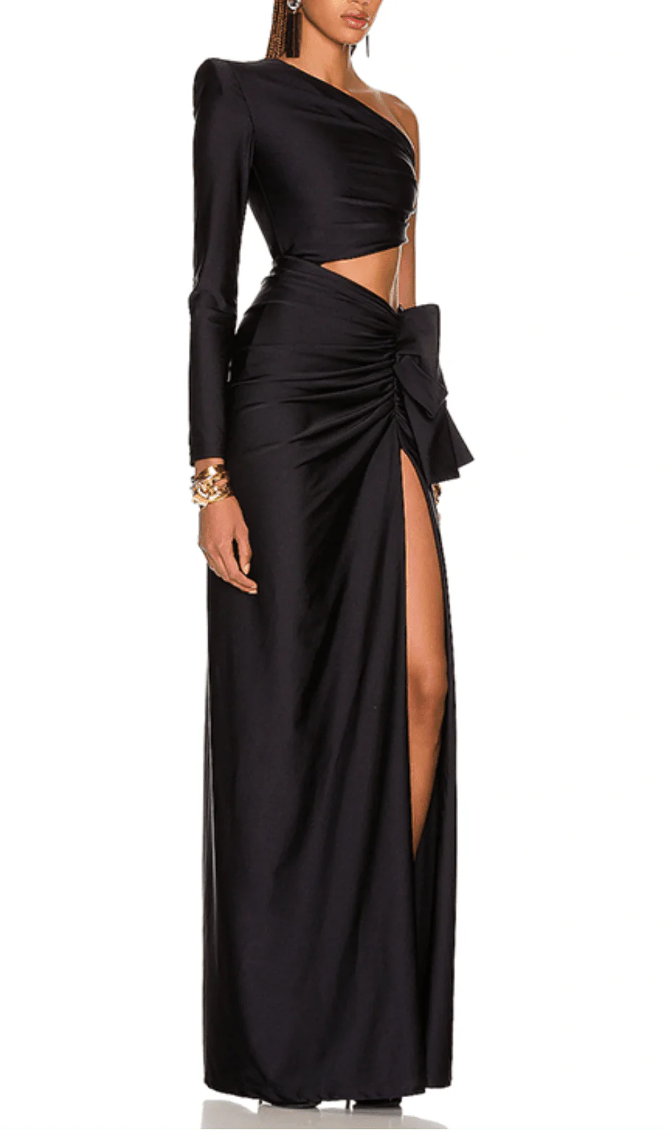 One Shoulder Floor Length Dew Waist Prom Dress With Slit