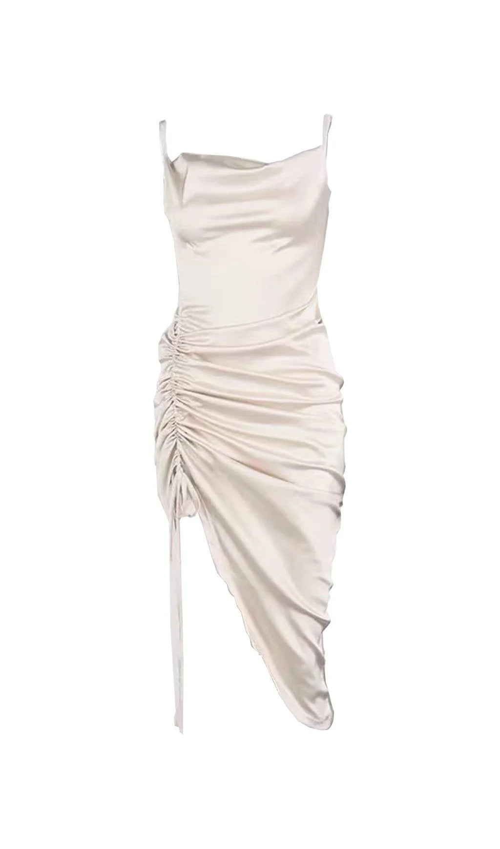 Off-the-Shoulder Spaghetti Straps Ivory Slit Pleated Sling Prom Dress