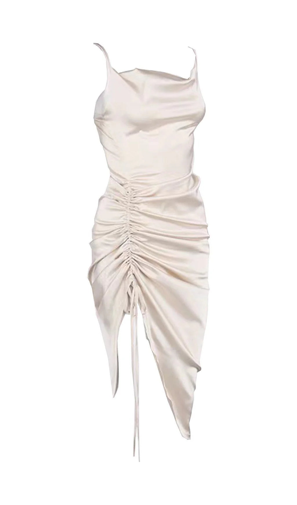 Off-the-Shoulder Spaghetti Straps Ivory Slit Pleated Sling Prom Dress