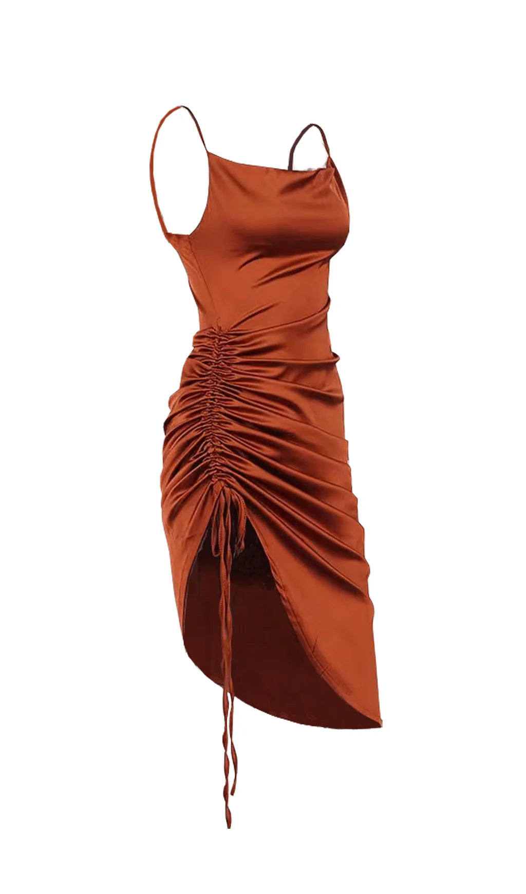 Off-the-Shoulder Spaghetti Straps Ivory Slit Pleated Sling Prom Dress