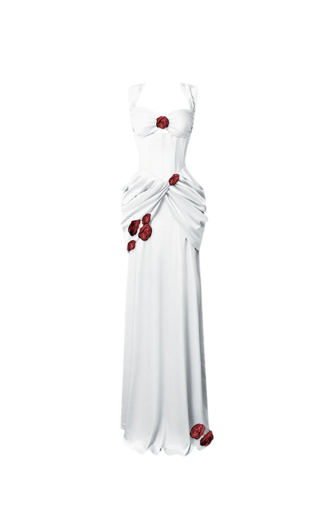 Rose Flower Suspender Pleated Prom Dress