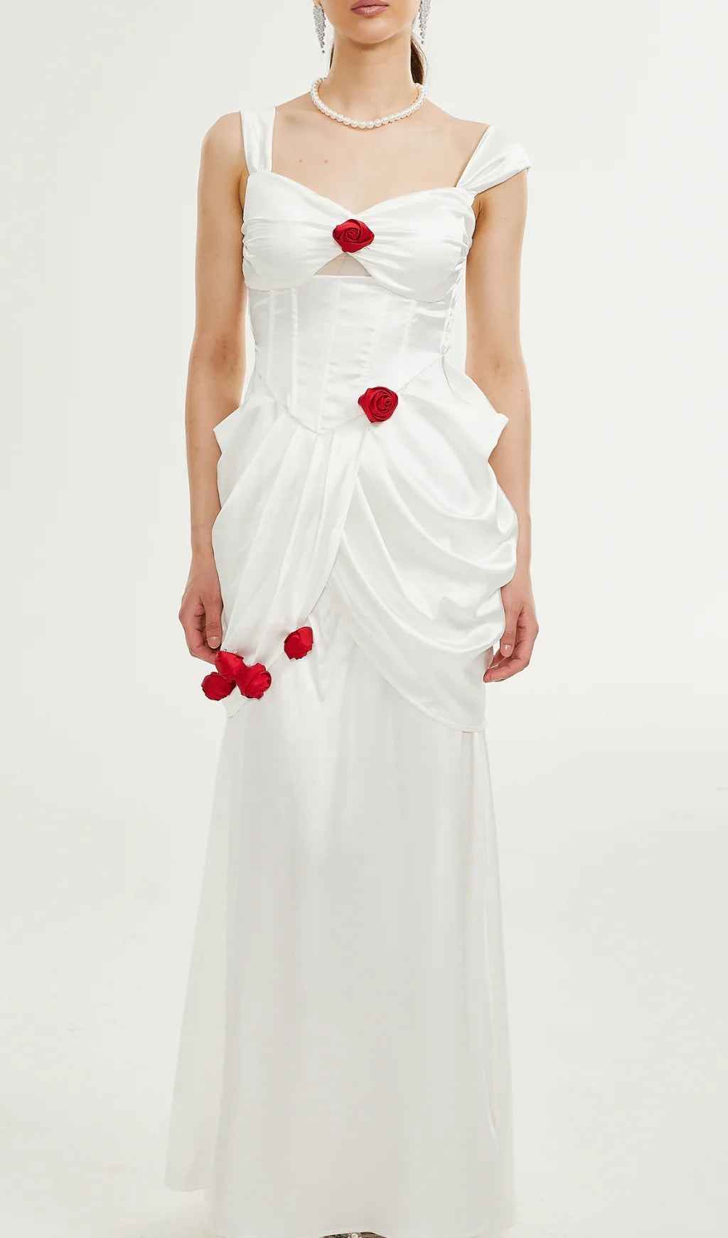 Rose Flower Suspender Pleated Prom Dress