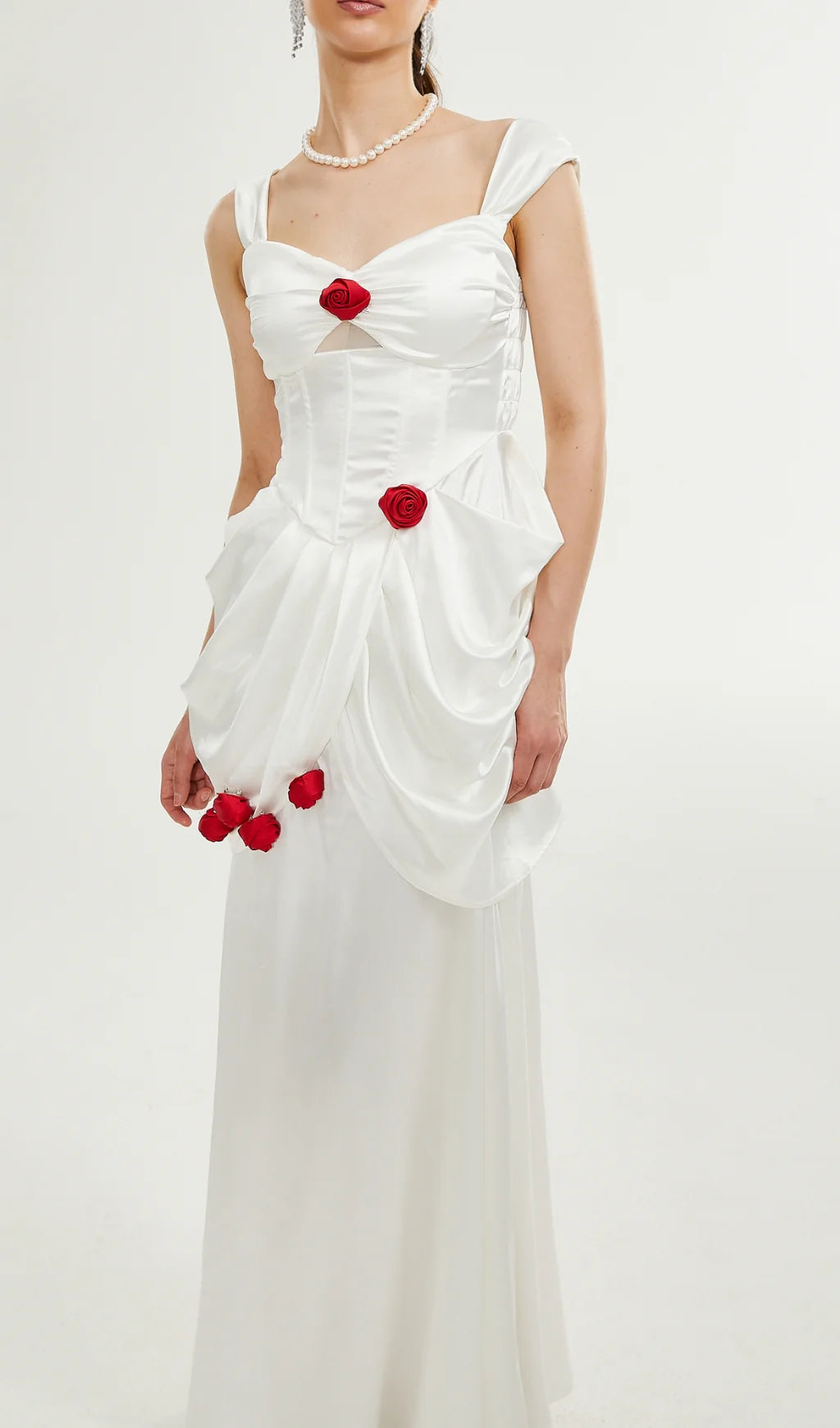 Rose Flower Suspender Pleated Prom Dress