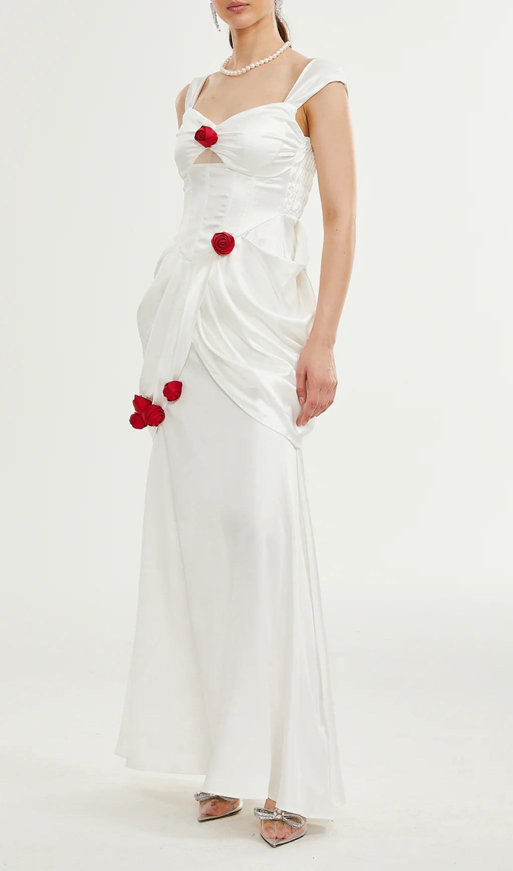 Rose Flower Suspender Pleated Prom Dress