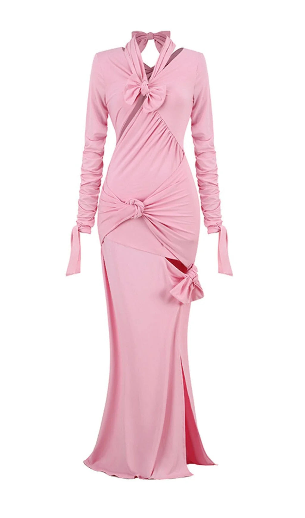 Pink Split Slim Fit Floor Length Prom Dress