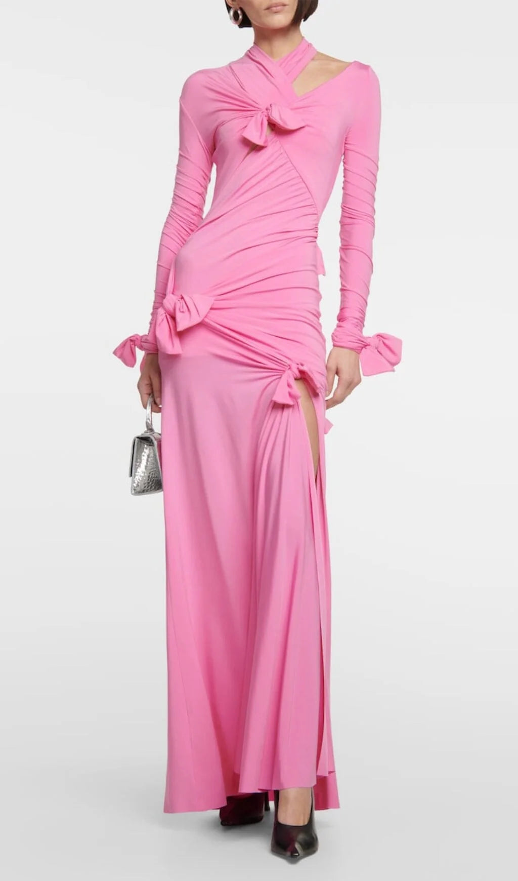 Pink Split Slim Fit Floor Length Prom Dress