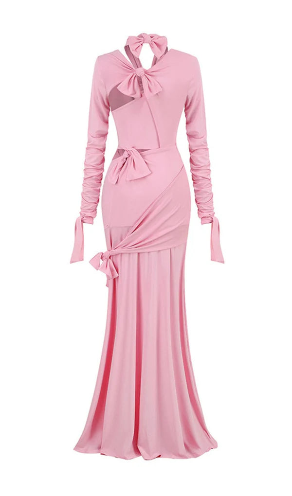 Pink Split Slim Fit Floor Length Prom Dress