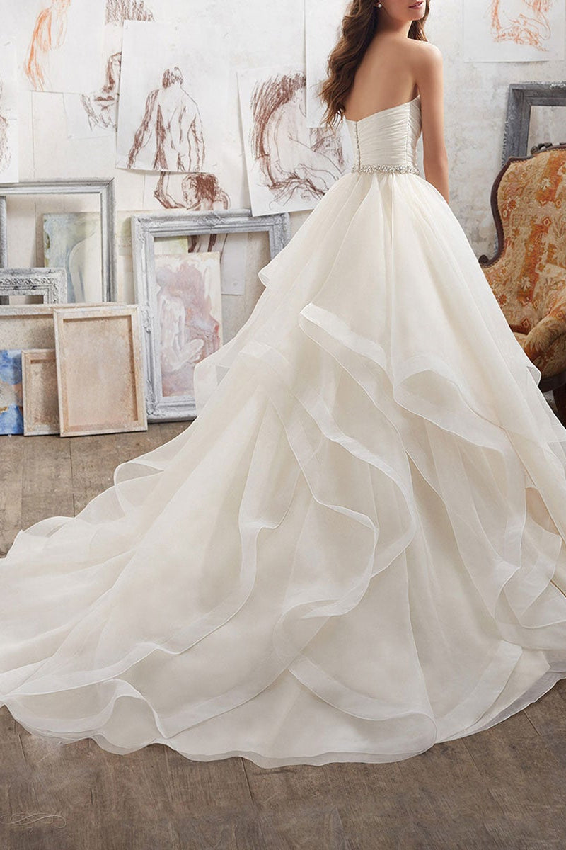 Weitese Tulle Sweetheart Wedding Dress Ruffles