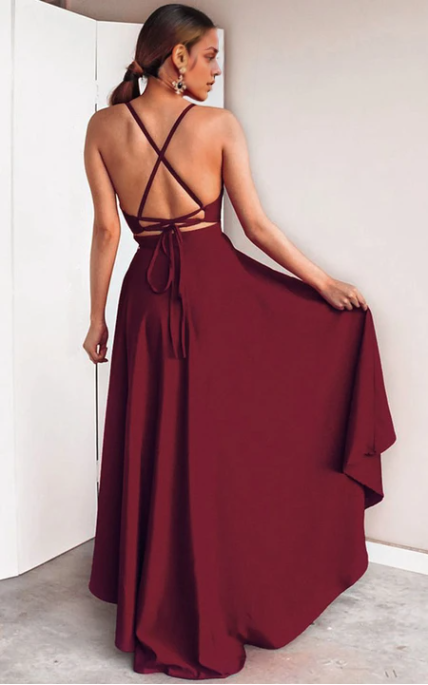 Weitese Dress Black High-Low Sexy A Line Plunging Neck Evening Dress Prom Dress Formal Wear Dresses