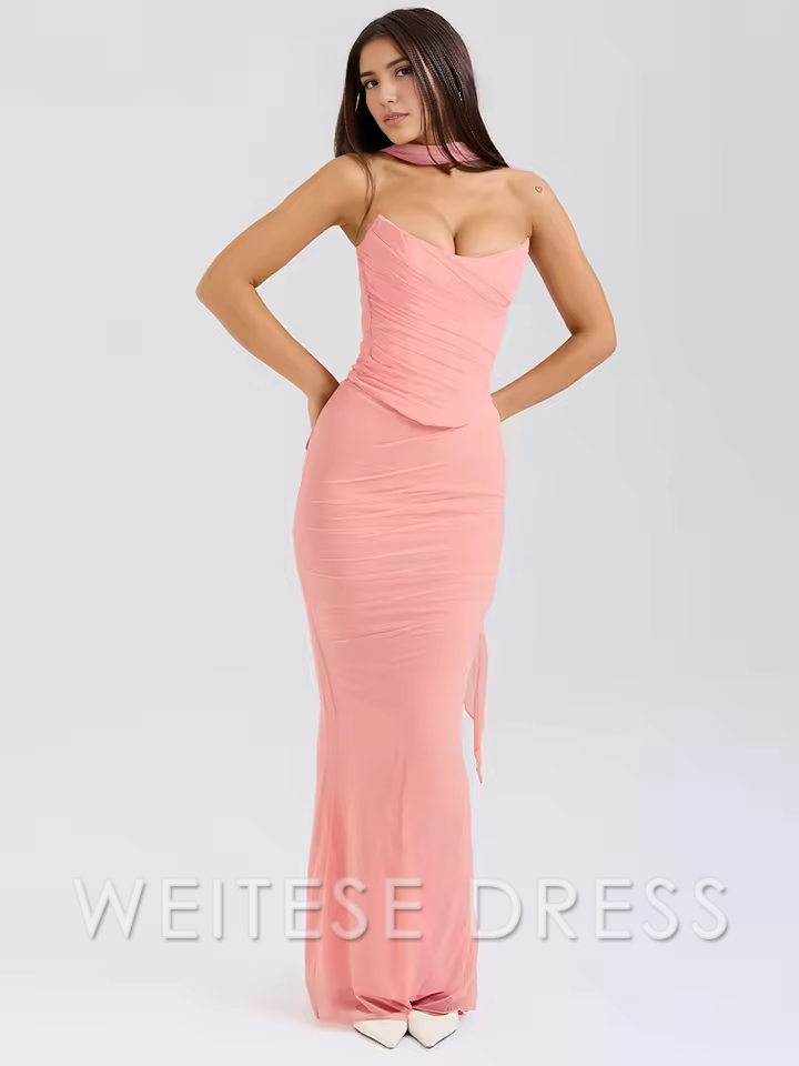 Weitese Dress Sexy Women Neckerchief Strapless Sexy Mermaid Sleeveless Club Party Skirt Prom Dress