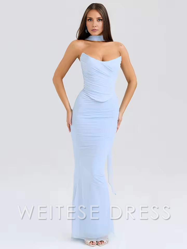 Weitese Dress Sexy Women Neckerchief Strapless Sexy Mermaid Sleeveless Club Party Skirt Prom Dress