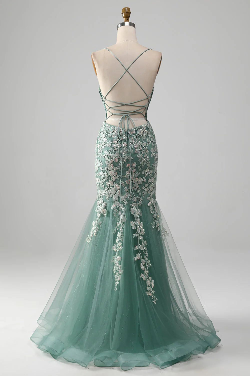 Mermaid Lace-Up Back Prom Party Dresses With Appliques
