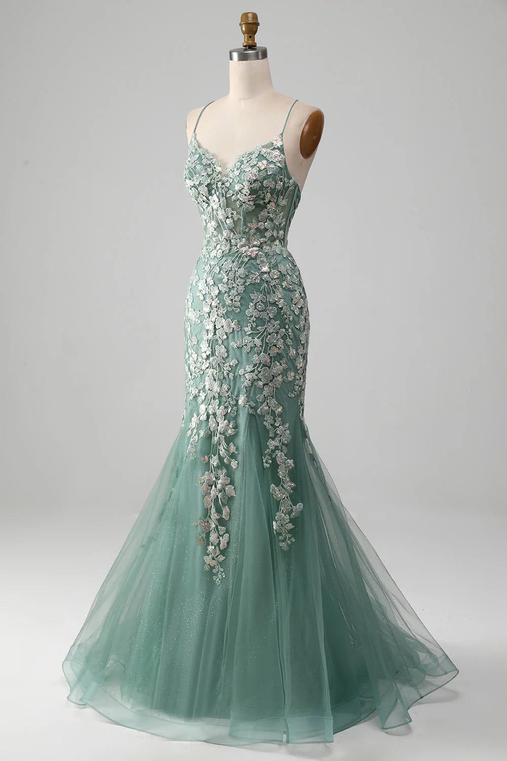 Mermaid Lace-Up Back Prom Party Dresses With Appliques