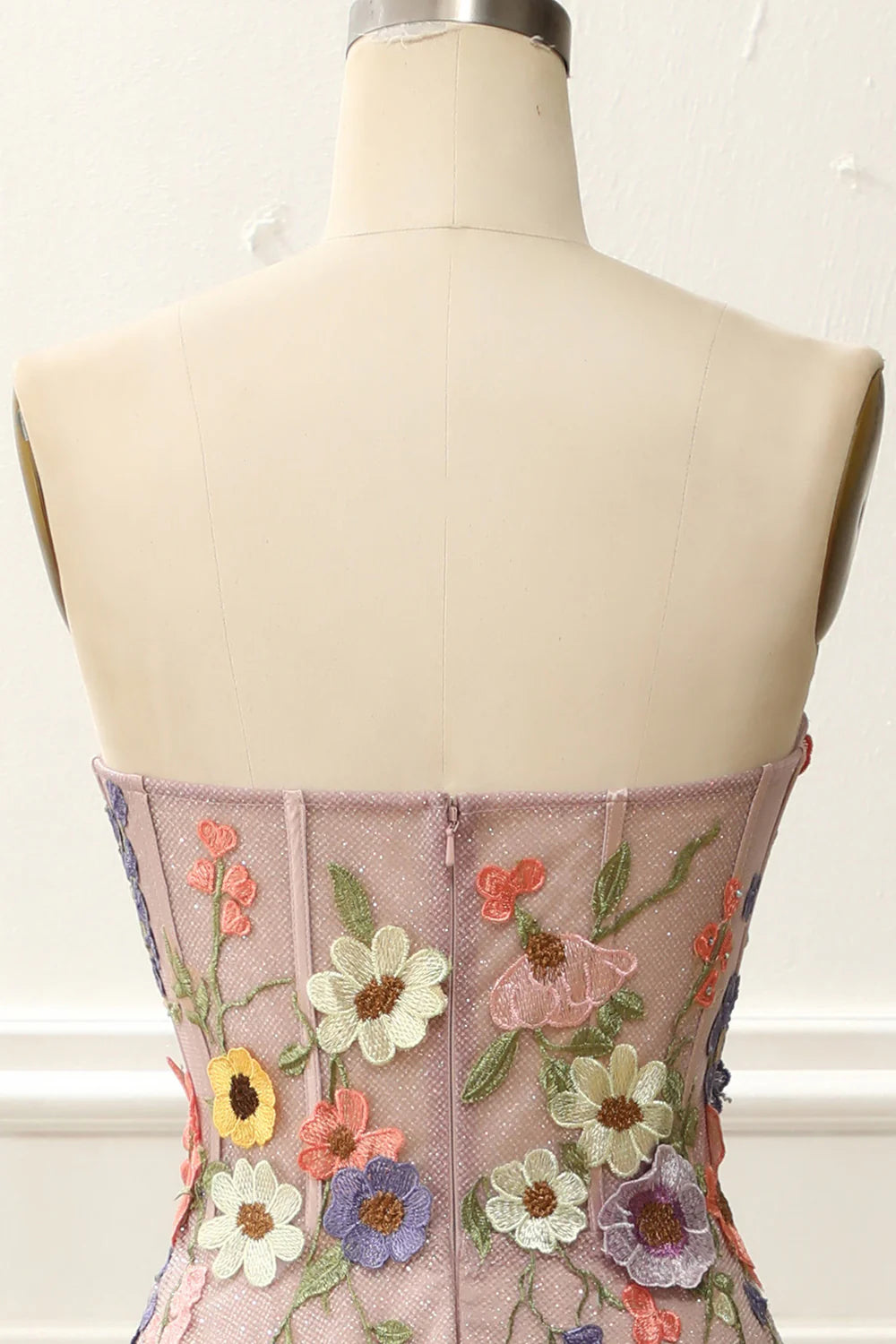 Weitese Dress Strapless Blush Sparkly Prom Dress With 3D Flowers