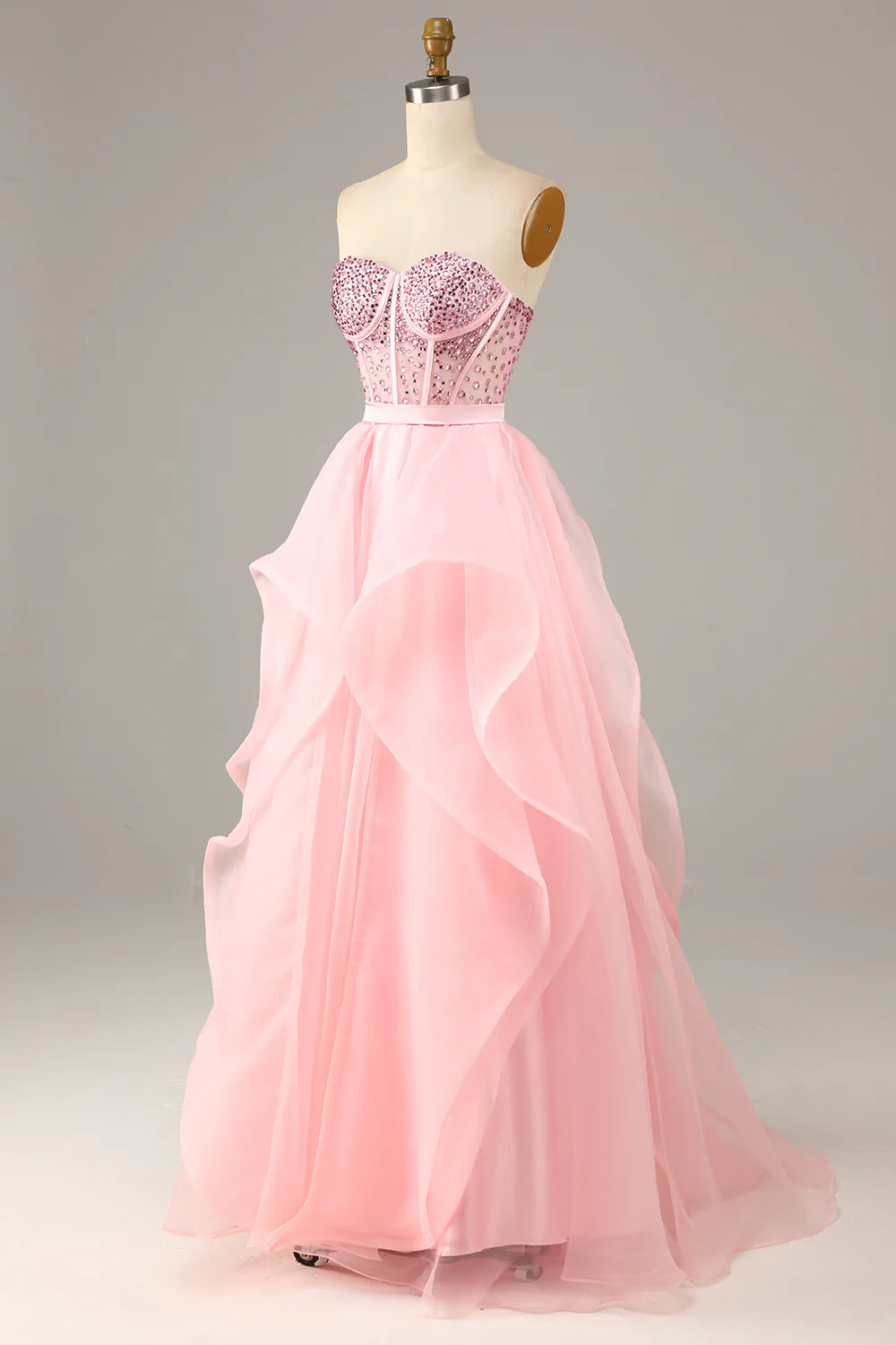 Weitese Princess A Line Sweetheart Black Corset Prom Dress with Beding