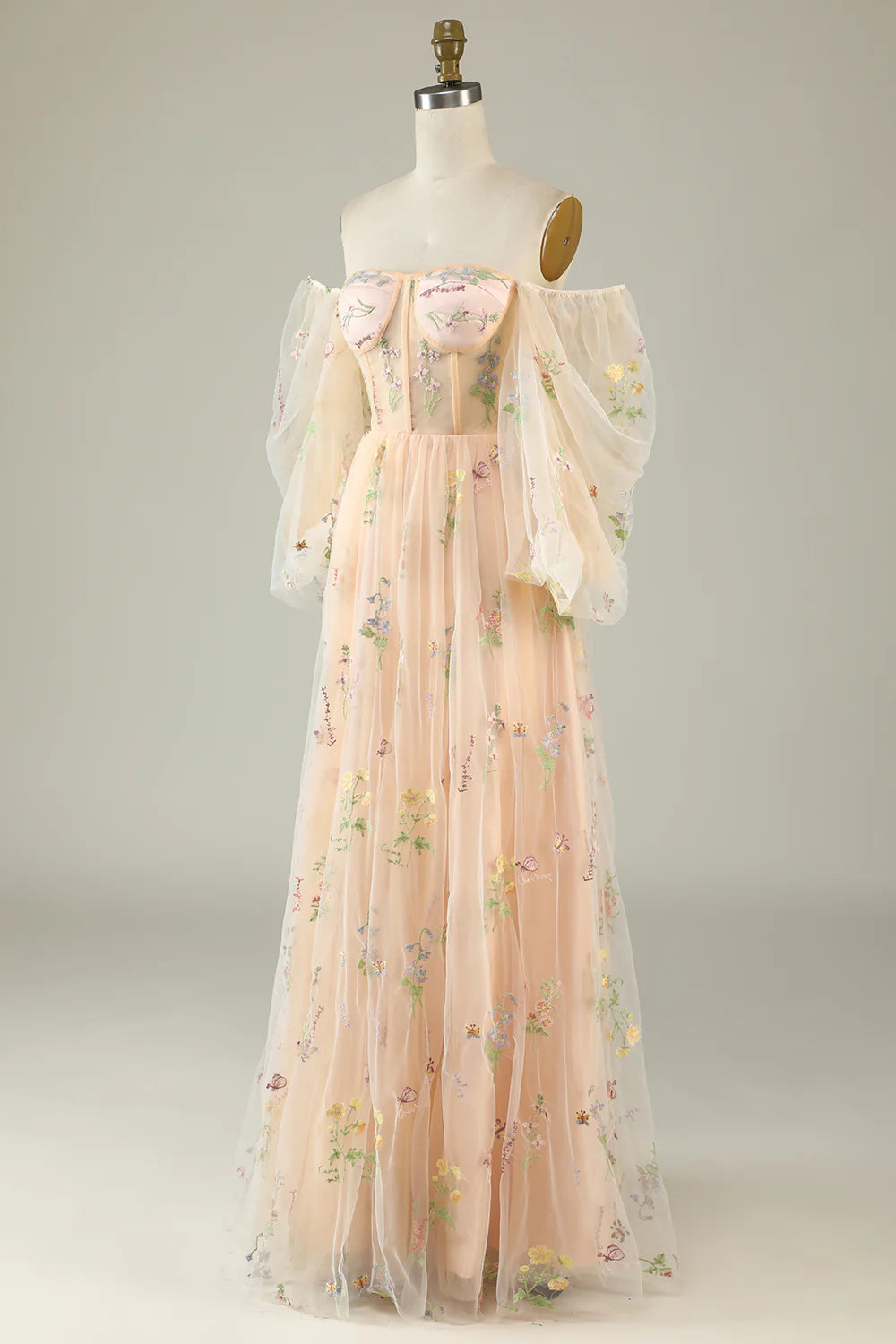 Off Shoulder Floral Long Prom Party Dresses