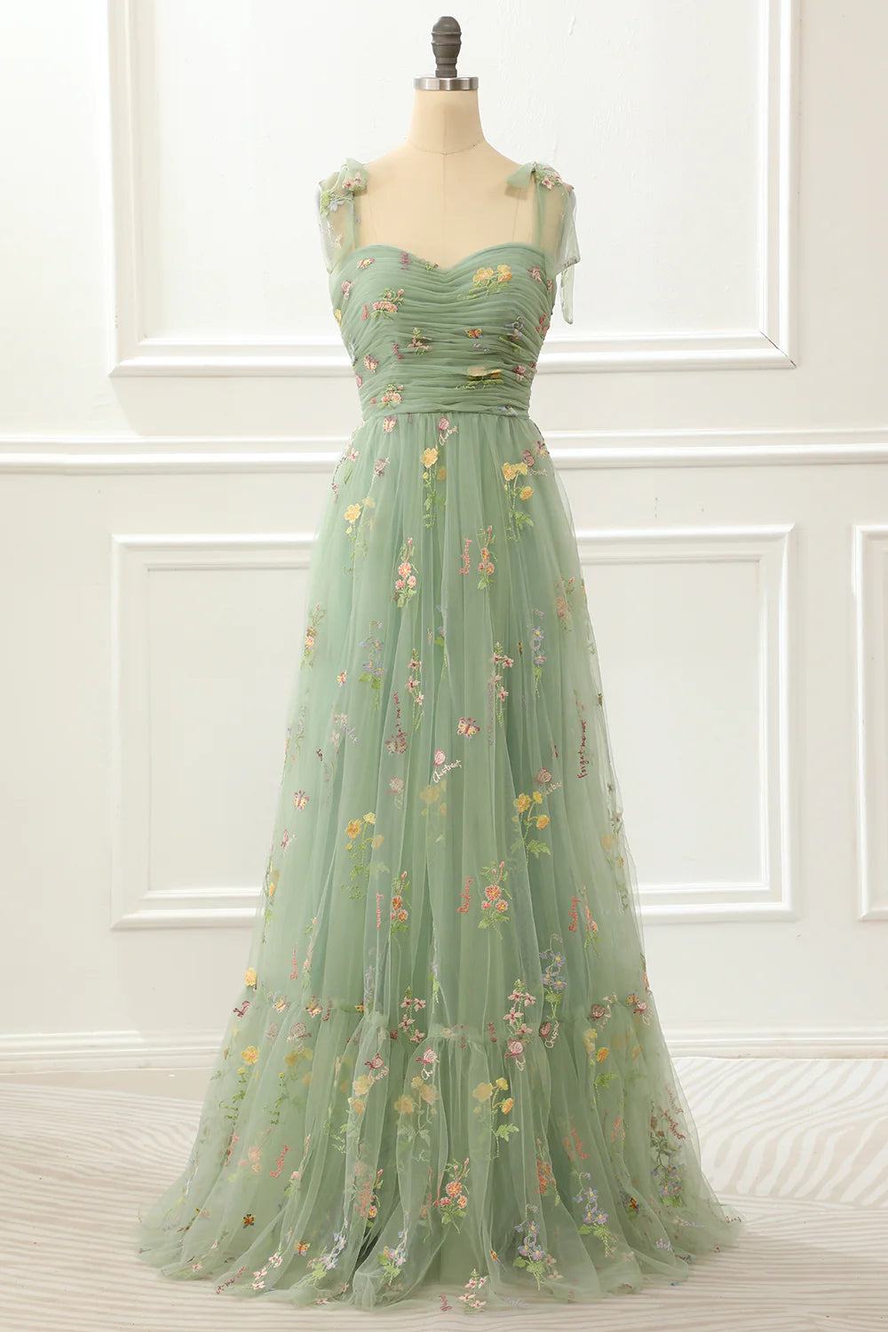 Weitese Dress Tulle Green A Line Prom Dress With Embroidery