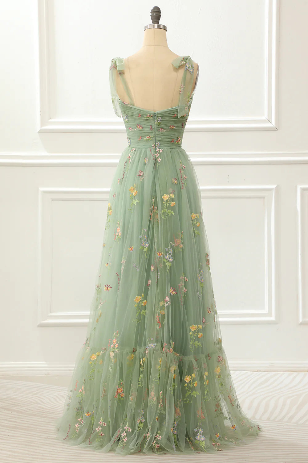 Weitese Dress Tulle Green A Line Prom Dress With Embroidery