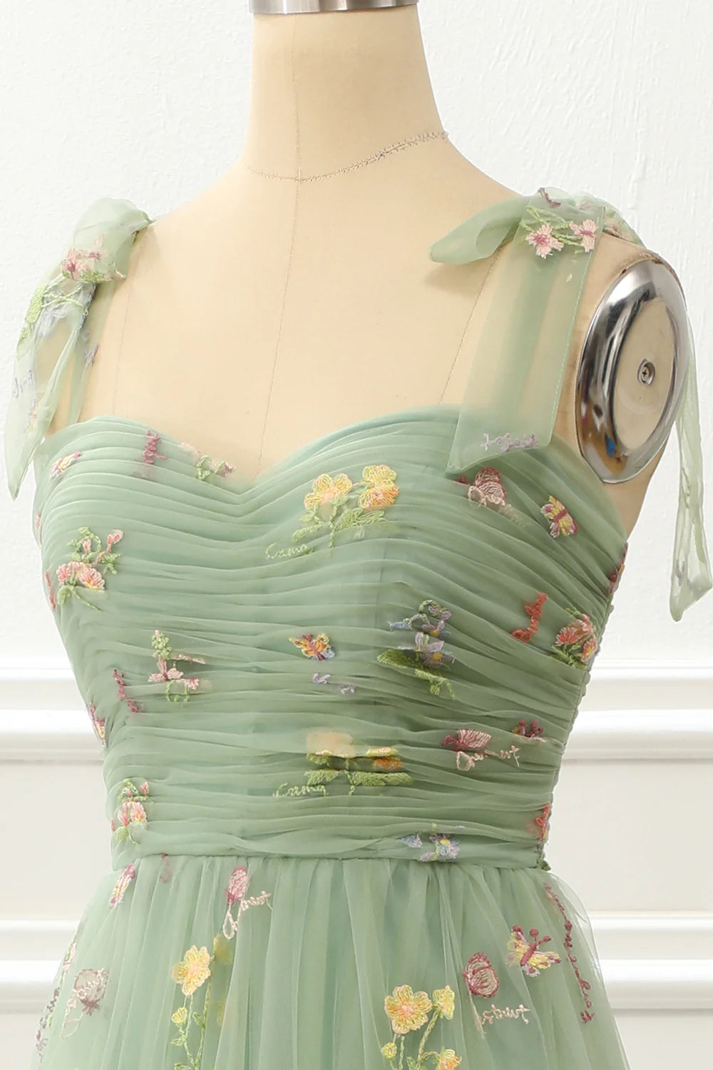 Weitese Dress Tulle Green A Line Prom Dress With Embroidery