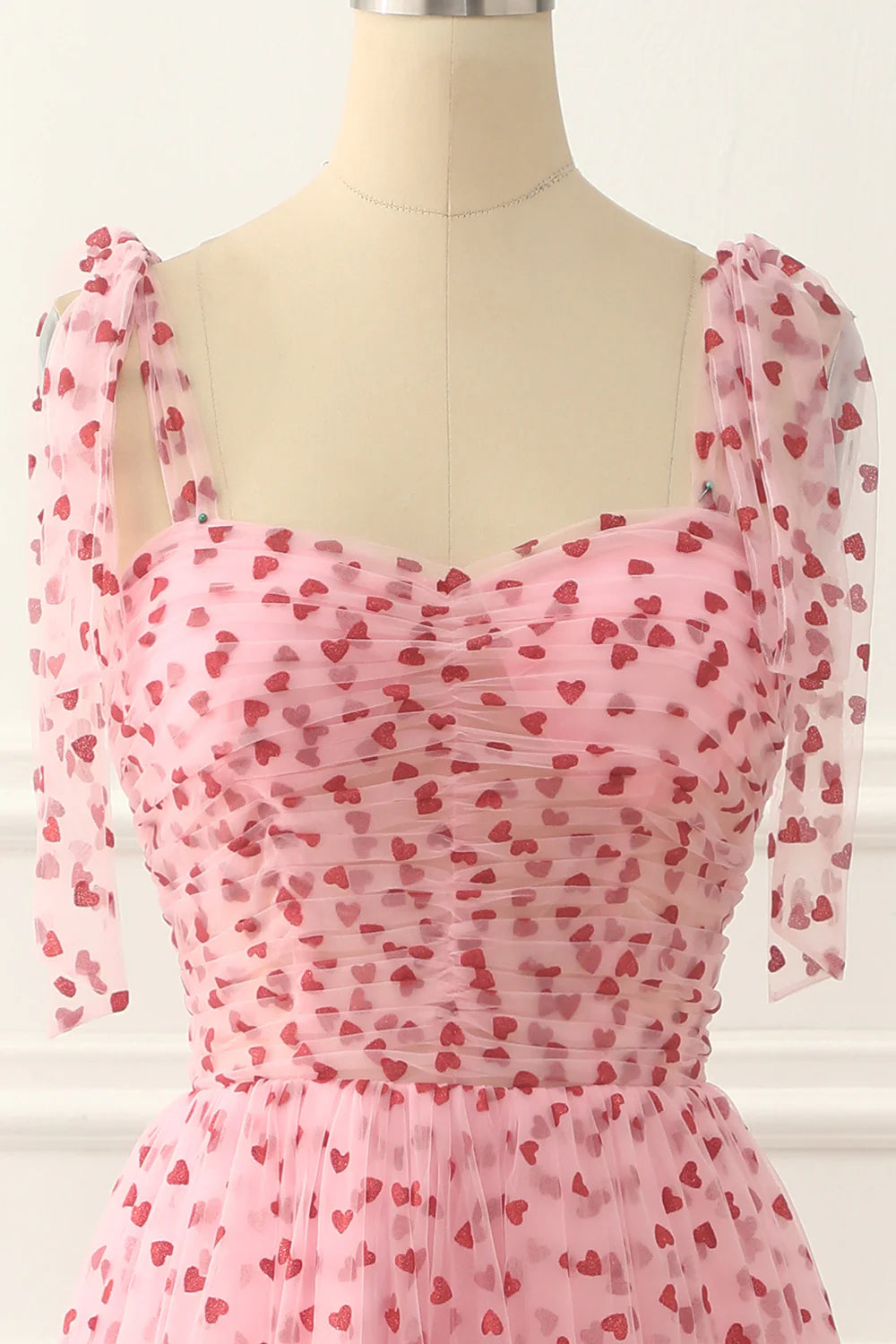 Tulle Spaghetti Straps Pink Prom Dress