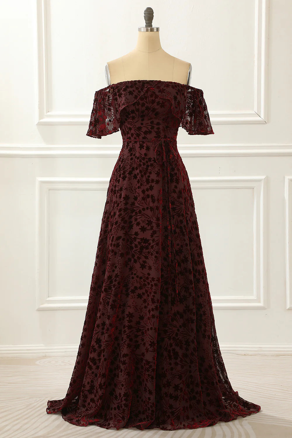 Robe de bal trapèze en dentelle à épaules dénudées Weitese