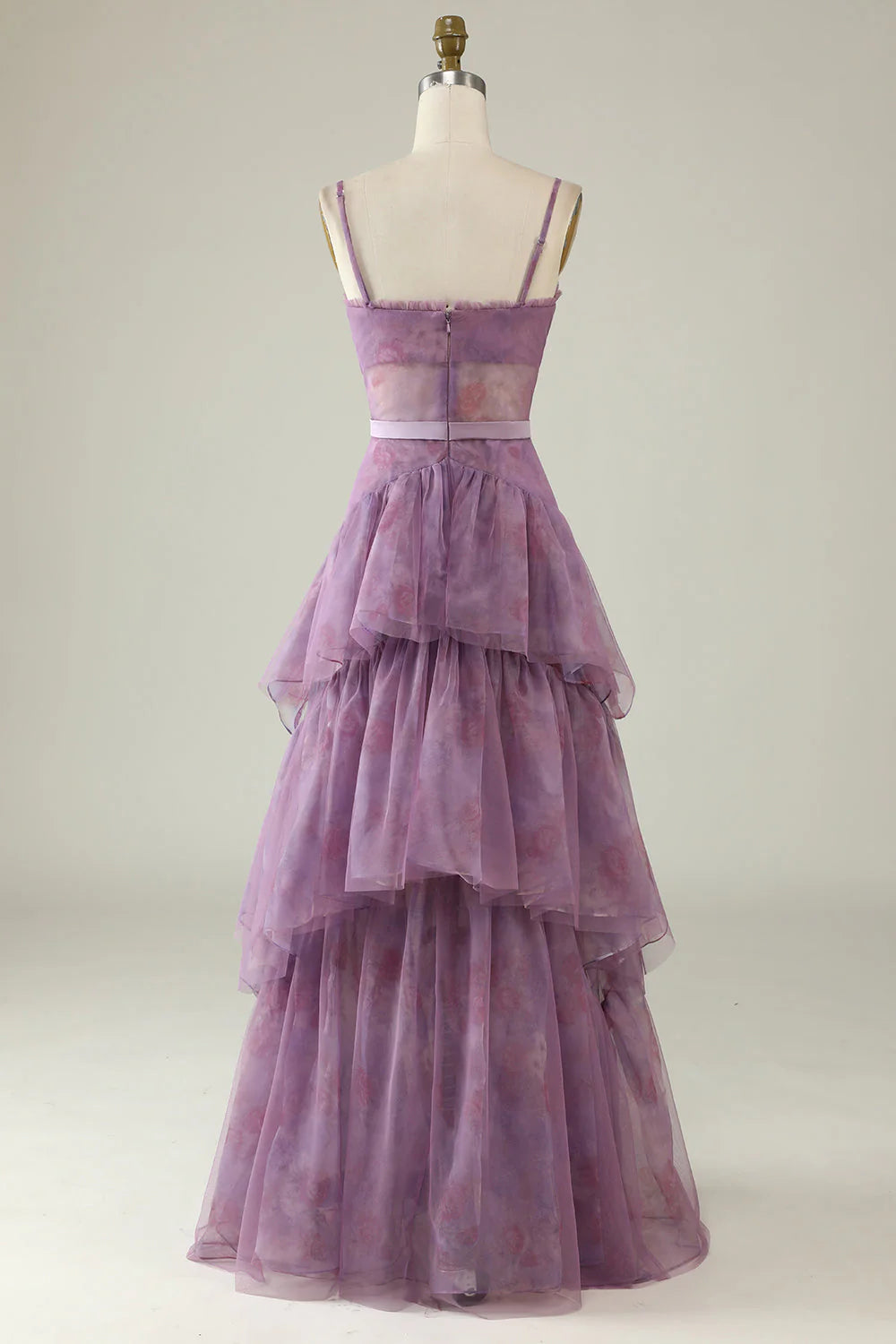 Robe de bal corset à bretelles spaghetti et imprimé à plusieurs niveaux