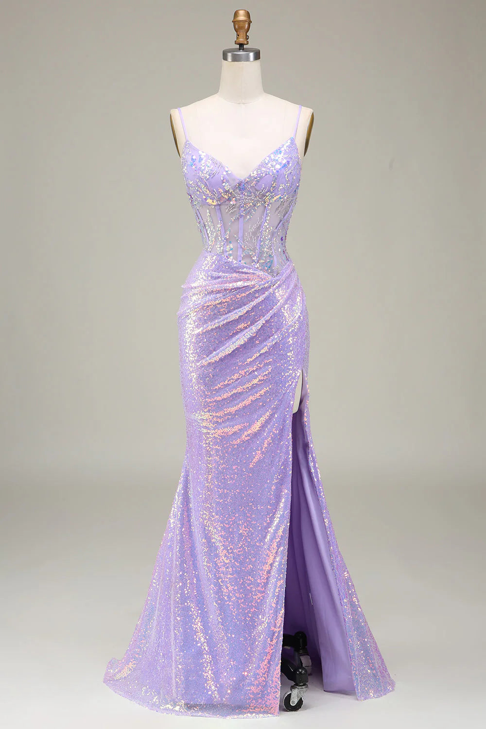 Mermaid Sparkly Corset Long Prom Dress With Slit