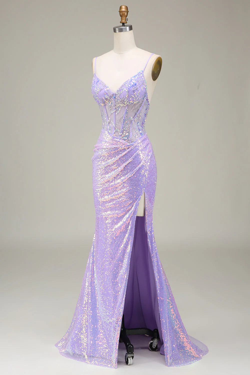 Mermaid Sparkly Corset Long Prom Dress With Slit