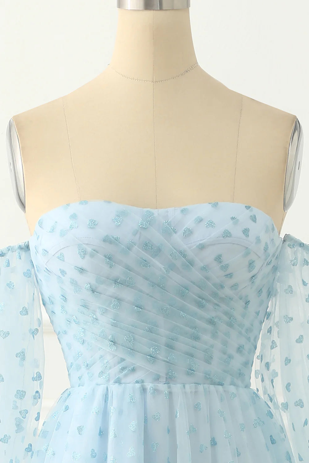 Robe de bal longue transparente à manches mi-longues et épaules dénudées