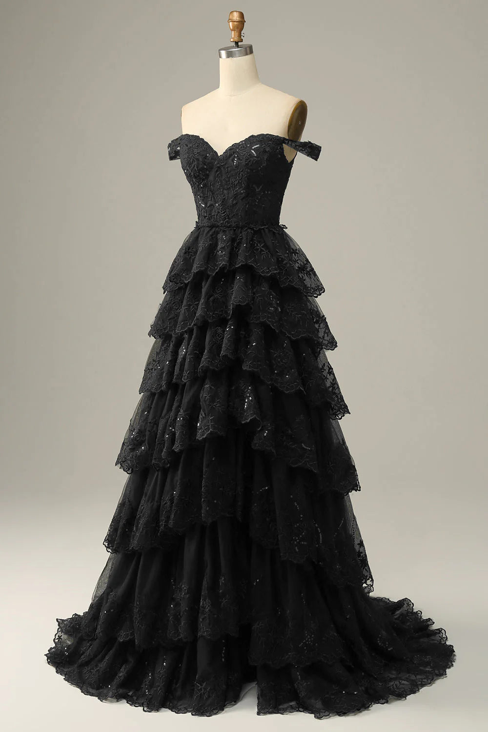 Off The Shoulder Strapless  Tulle Tiered Prom Dress