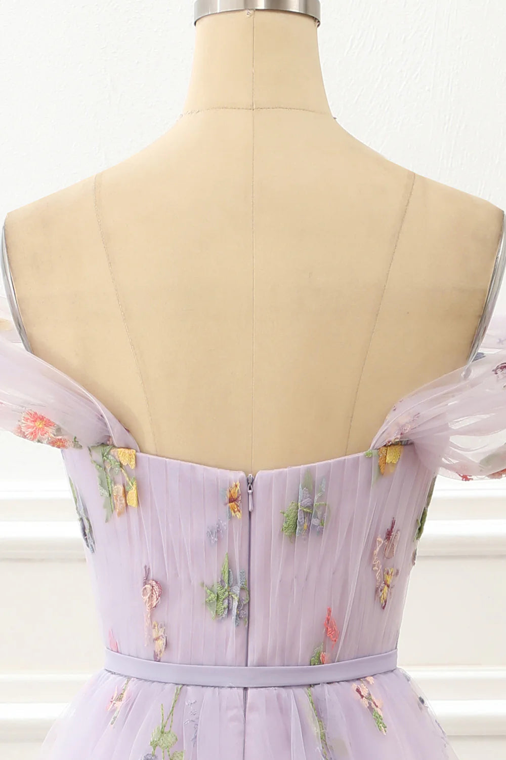 Weitese Dress A Line Tulle Off Shoulder Lavender Prom Dress With Embroidered