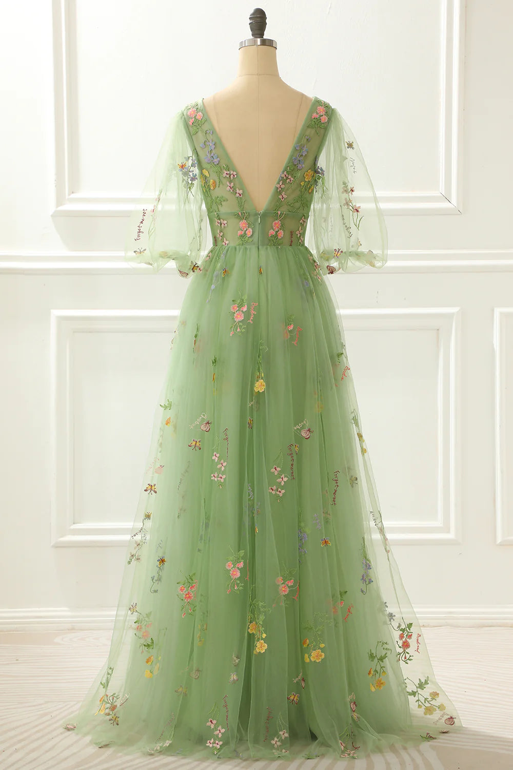 Vestido de fiesta de princesa verde con bordado