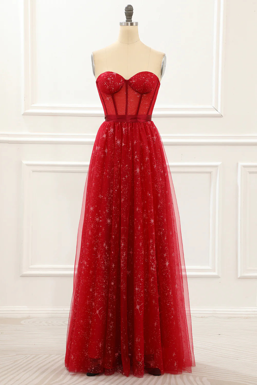 Strapless Tulle A Line Corset  Red Prom Dress