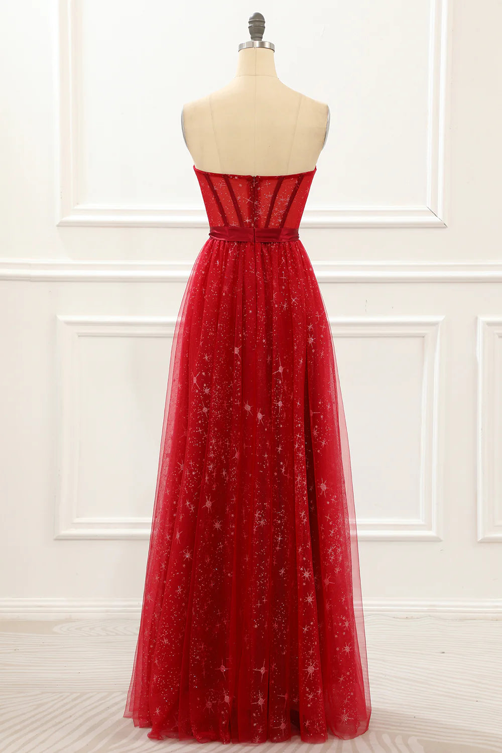Strapless Tulle A Line Corset  Red Prom Dress