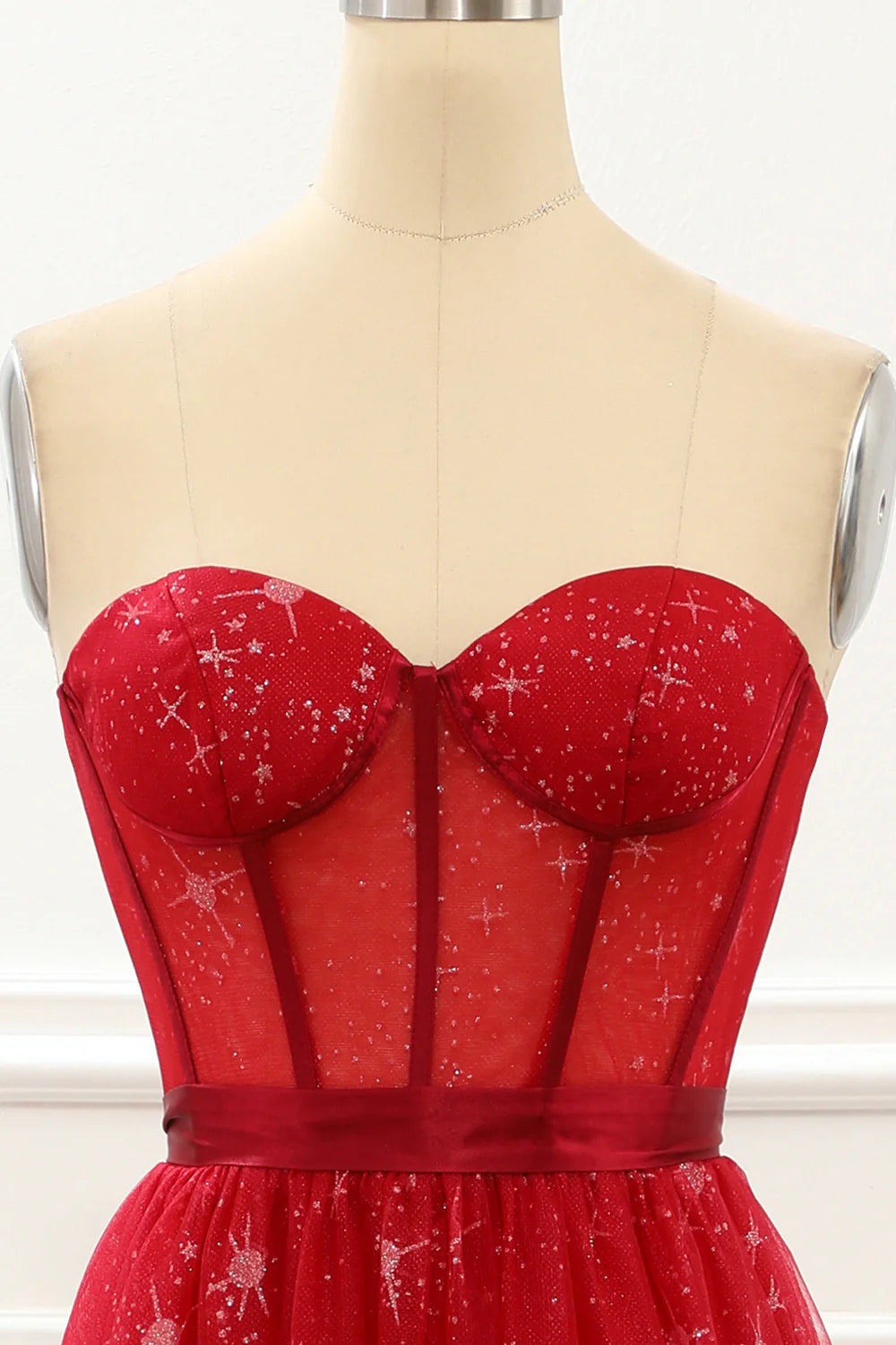 Strapless Tulle A Line Corset  Red Prom Dress