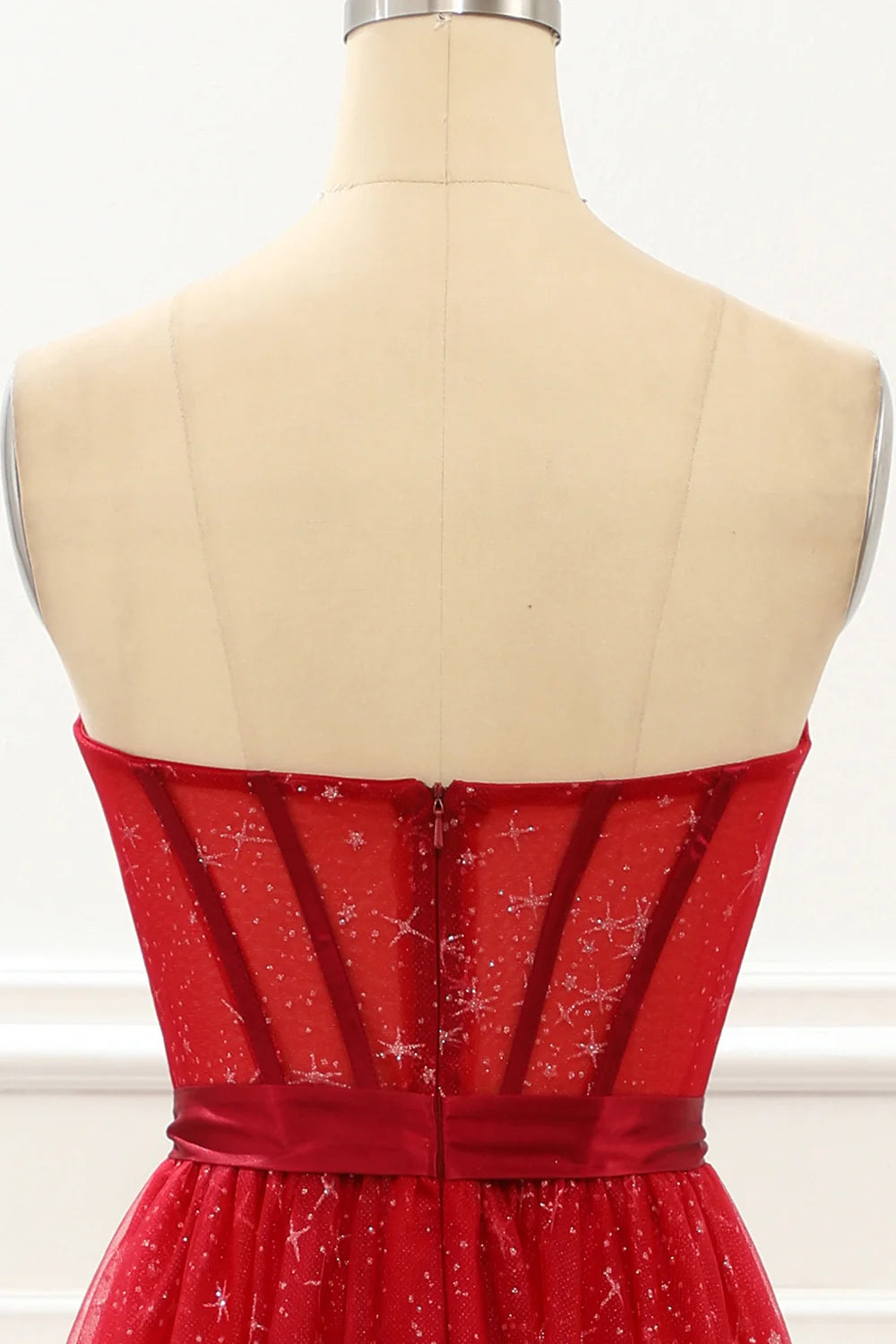 Strapless Tulle A Line Corset  Red Prom Dress