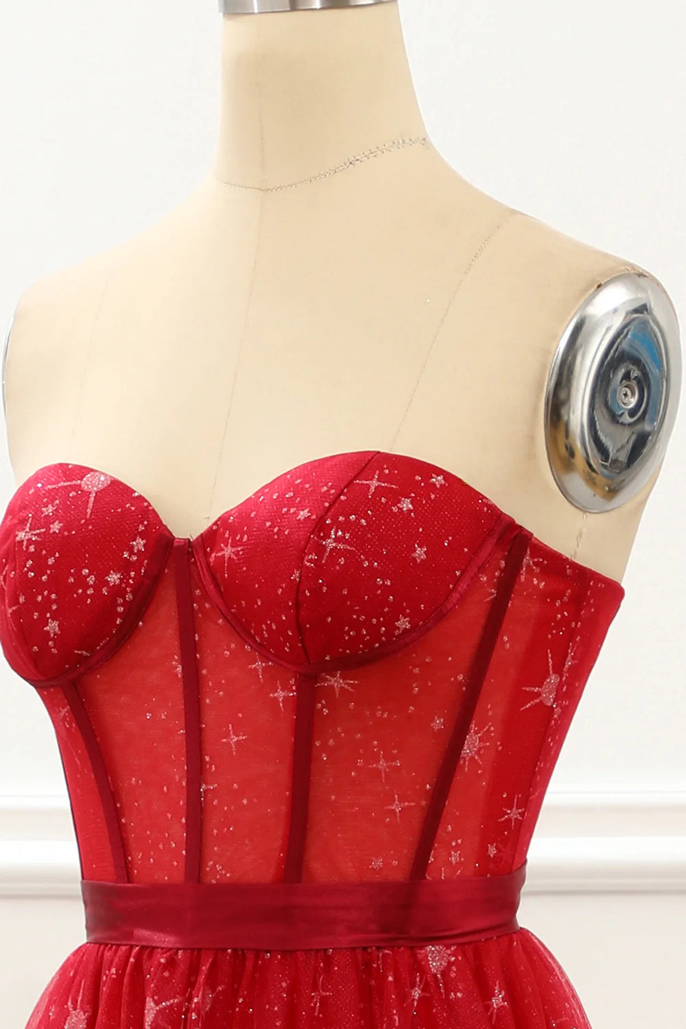 Strapless Tulle A Line Corset  Red Prom Dress