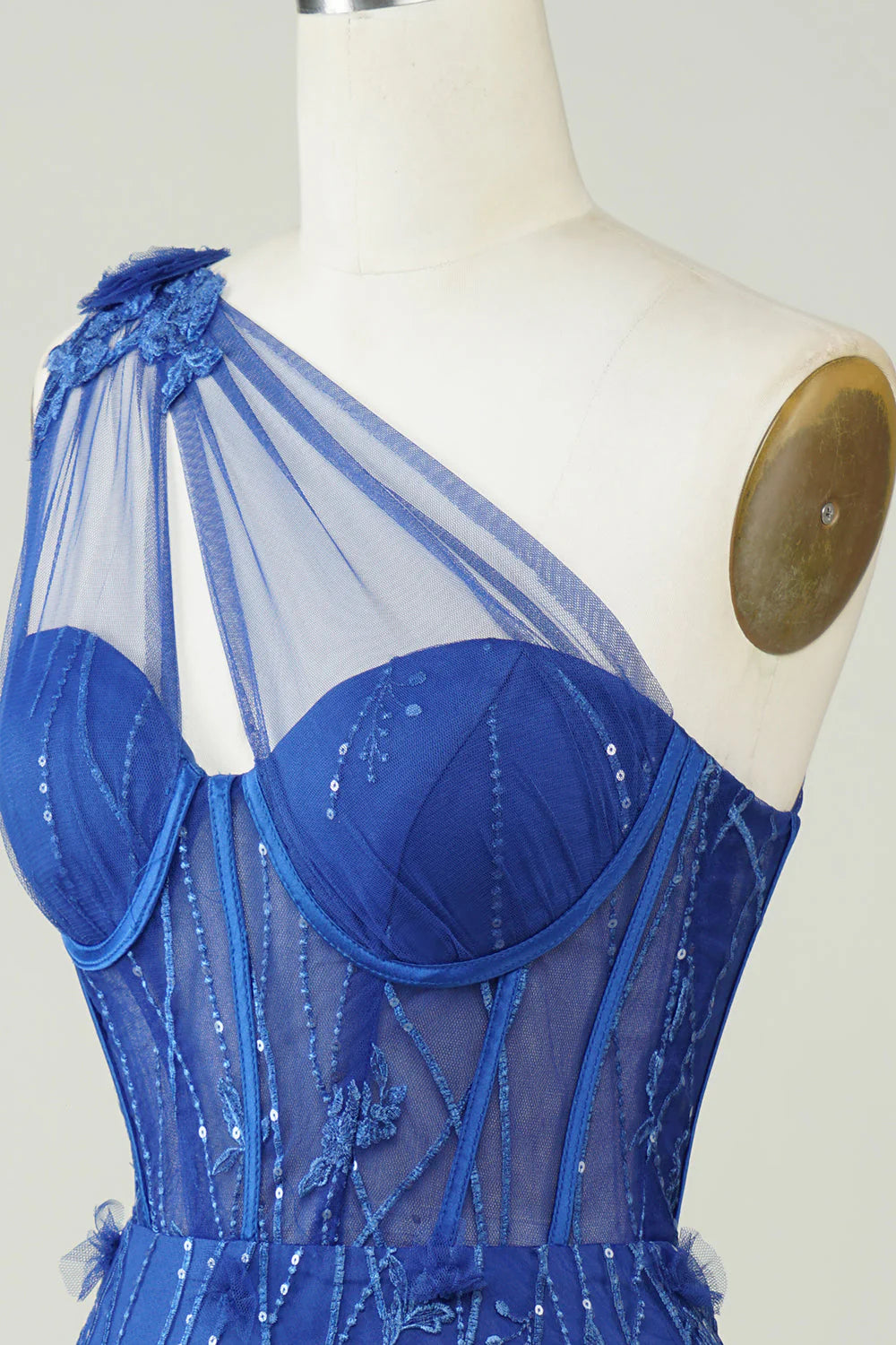 Vestido de fiesta con corsé de un solo hombro y lentejuelas