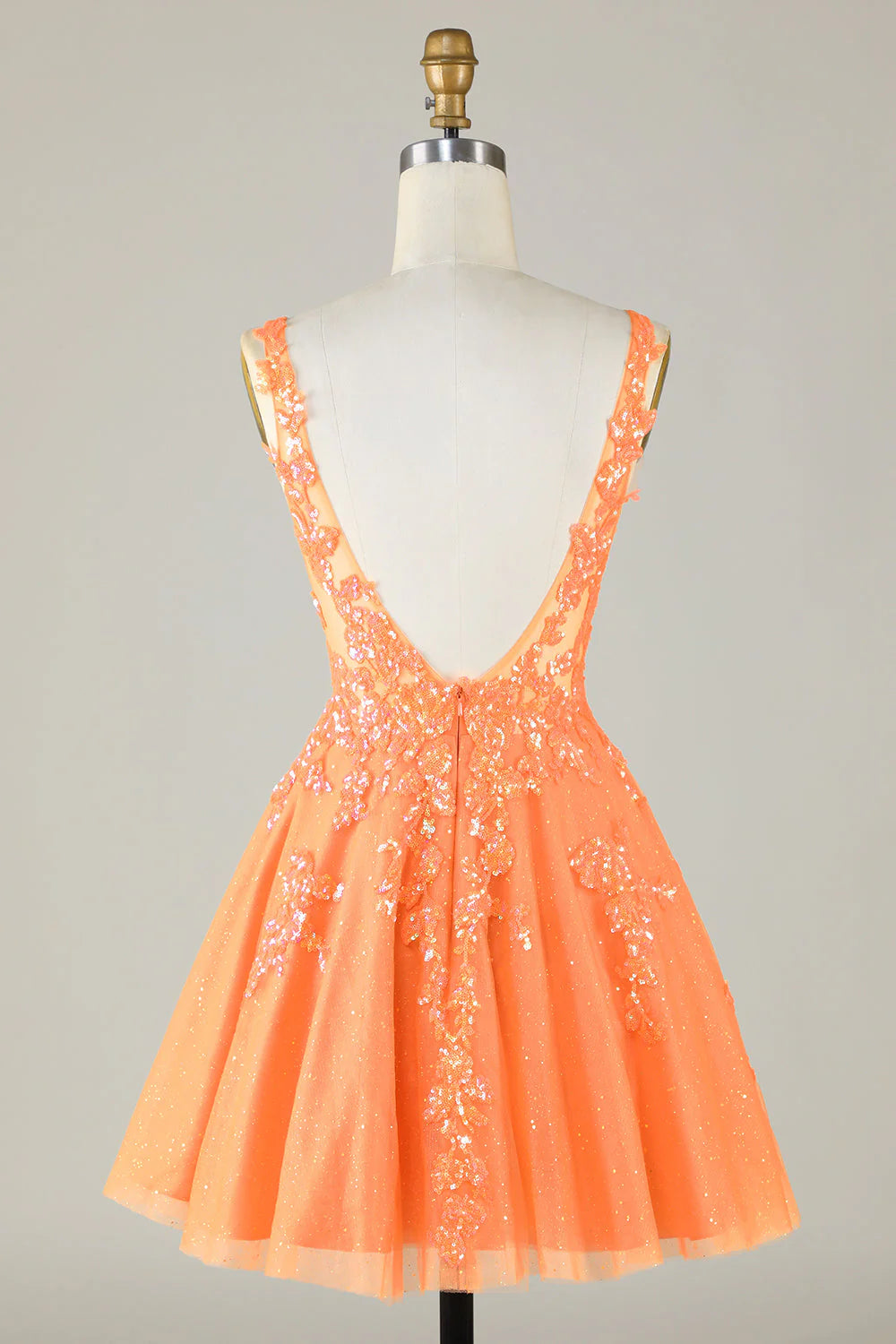Lindo vestido de fiesta naranja brillante con apliques de lentejuelas