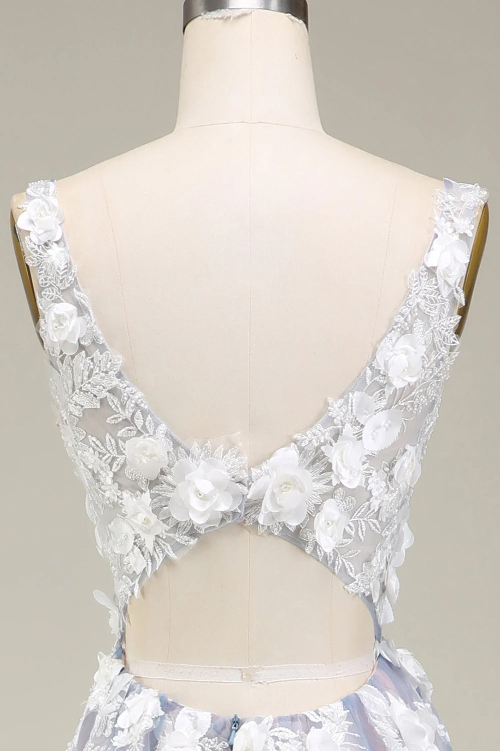 Grey Pink Gorgeous A Line Deep V Neck Long Prom Dress With Appliques