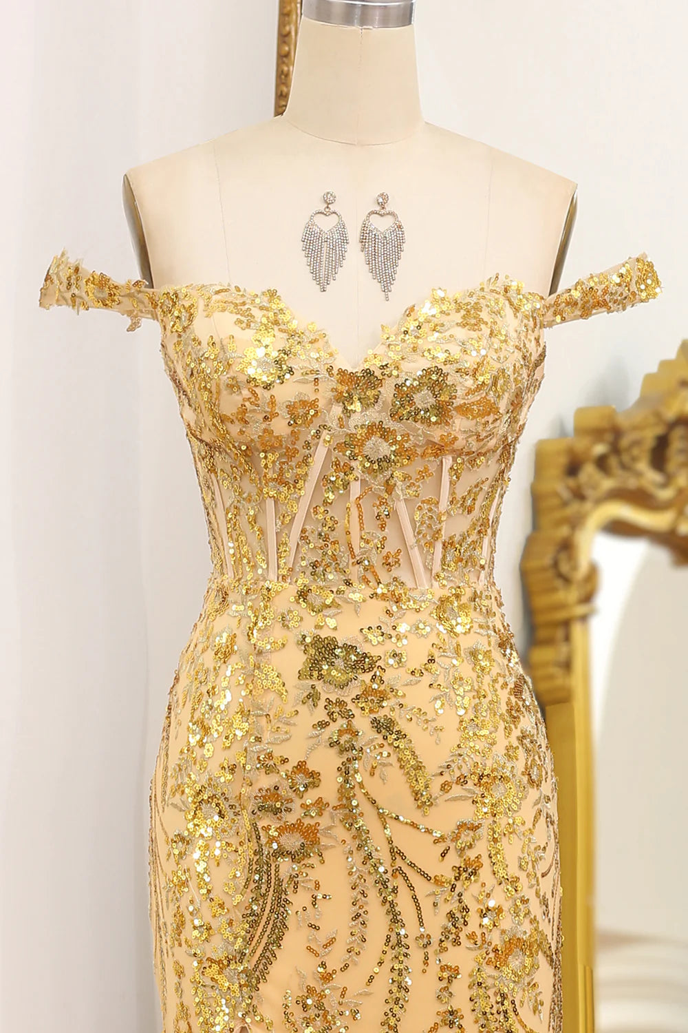 Sequins Mermaid Off The Shoulder Long Prom Dress