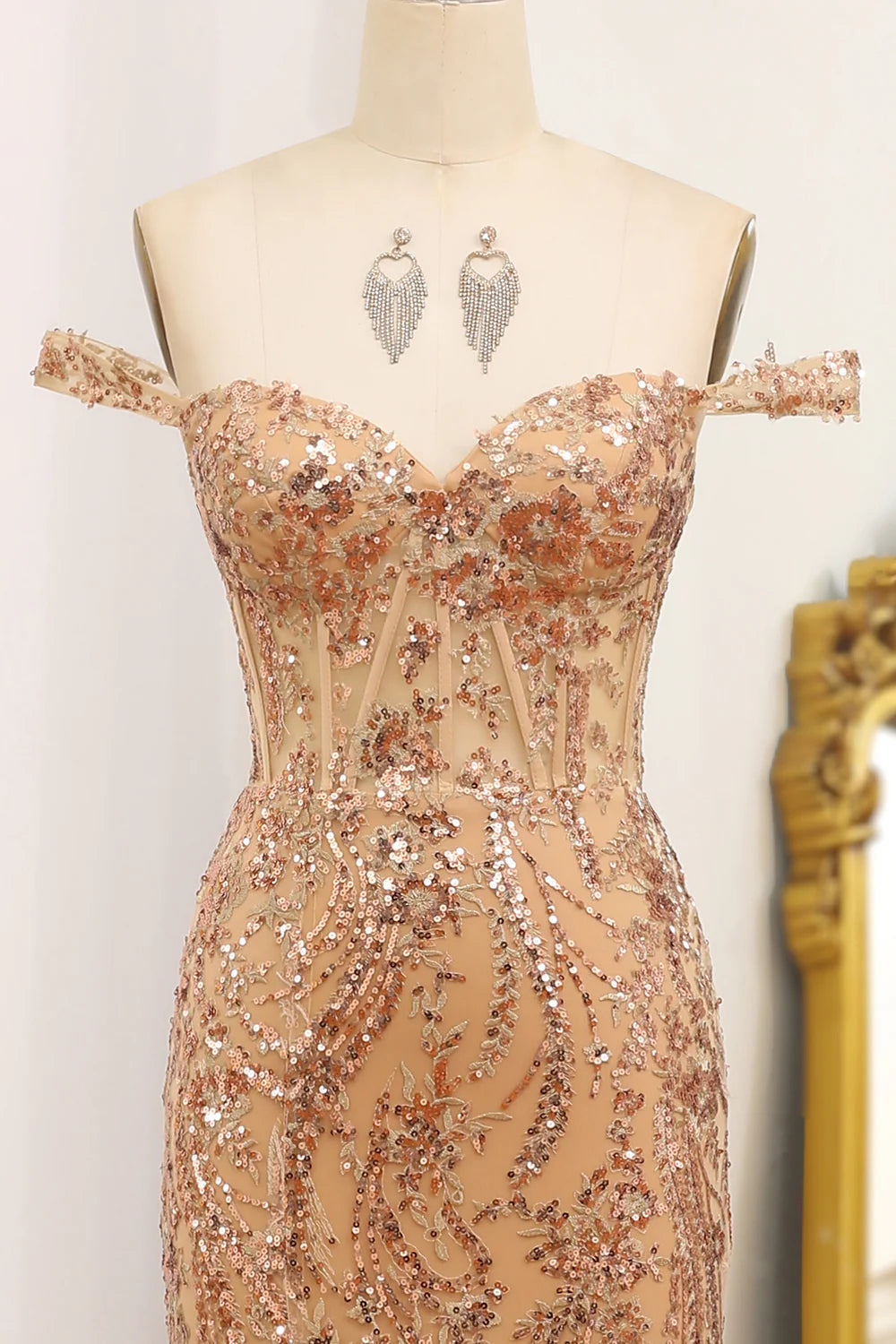 Sequins Mermaid Off The Shoulder Long Prom Dress