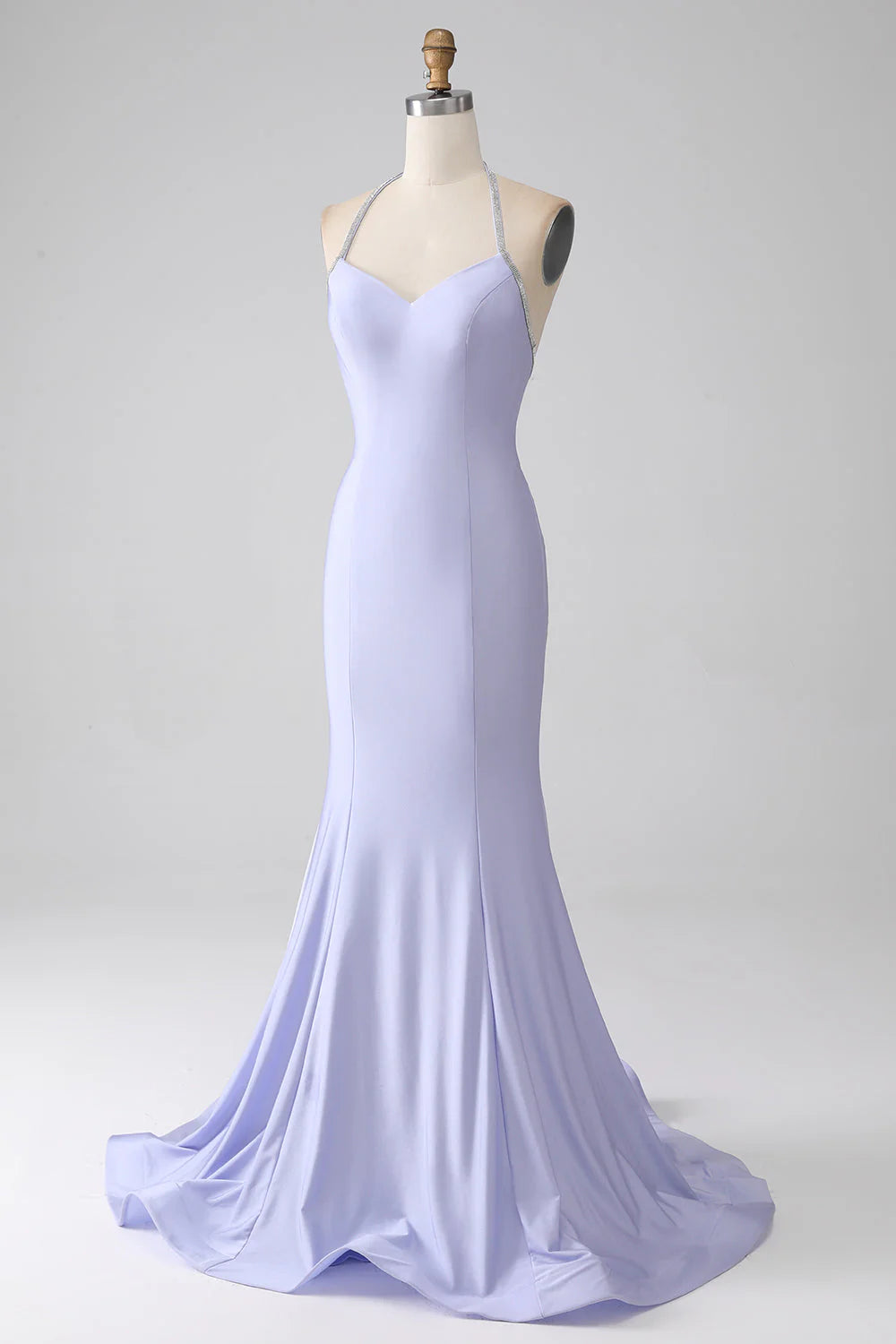 Vestido de fiesta largo de sirena con cuello halter y espalda descubierta