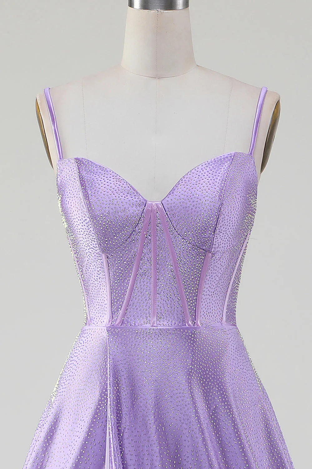Robe de bal trapèze simple et scintillante avec corset fendu sur le côté et strass